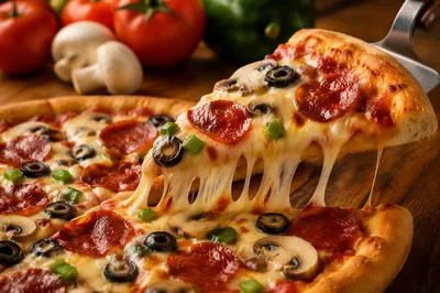 Fresh Pepperoni Pizza Slice with Melted Cheese