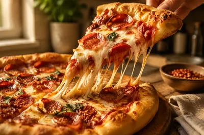 Fresh Pepperoni Pizza Slice with Melted Cheese