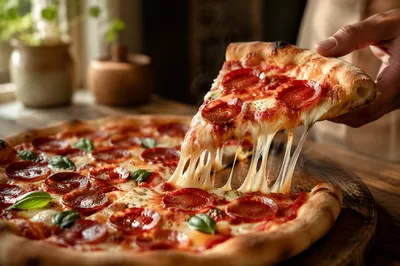 Fresh Pepperoni Pizza Slice with Melted Cheese