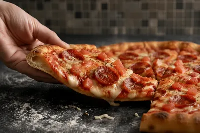 Fresh Pepperoni Pizza Slice Close-Up
