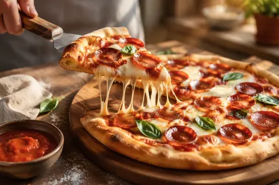 Fresh Pepperoni Pizza Slice with Melted Cheese