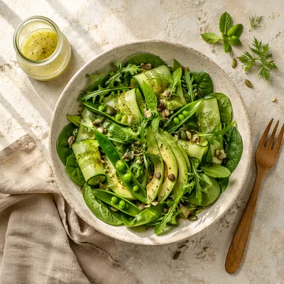 Fresh Green Salad Bowl Flat Lay