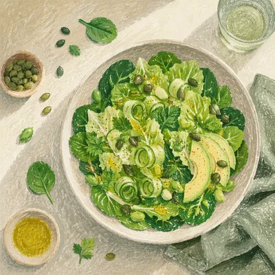 Fresh Green Salad Bowl Overhead