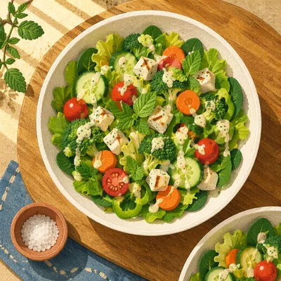 Fresh Green Salad Bowl Overhead