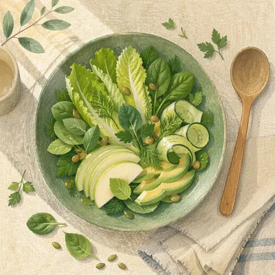 Healthy Green Salad Bowl Flat Lay