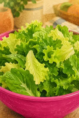 Fresh Green Salad in Magenta Bowl