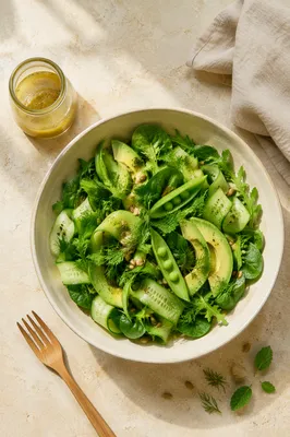 Fresh Green Salad Bowl Flat Lay