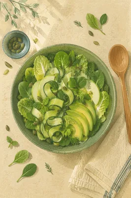 Overhead Green Salad Bowl with Morning Light