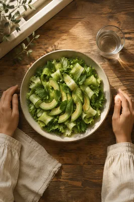 Overhead Green Salad With Quiet Gratitude