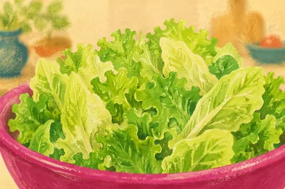 Fresh Green Salad in Magenta Bowl