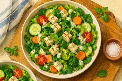 Fresh Green Salad Bowl Overhead