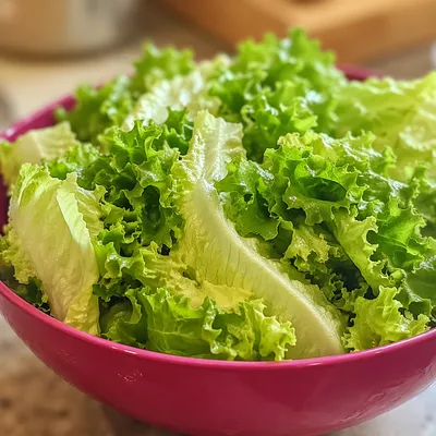 Fresh Green Salad in Magenta Bowl