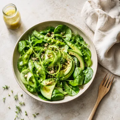 Fresh Green Salad Bowl Flat Lay