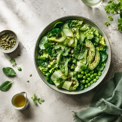 Fresh Green Salad Bowl Overhead