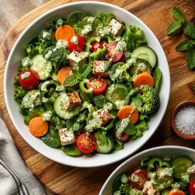 Fresh Green Salad Bowl Overhead