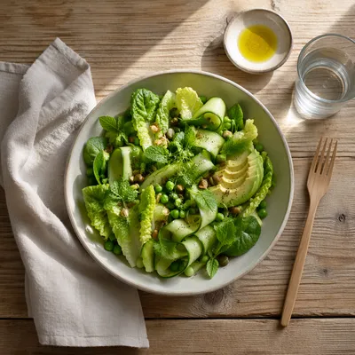 Healthy Green Salad Overhead Flat Lay