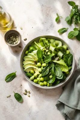 Fresh Green Salad Bowl Overhead