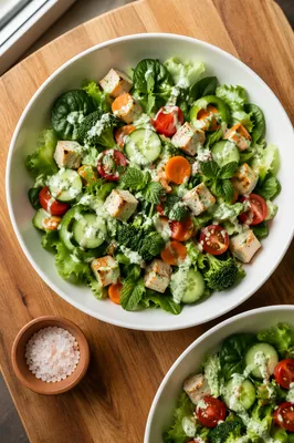 Fresh Green Salad Bowl Overhead