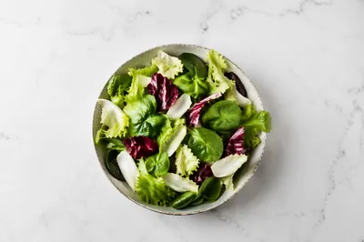 Fresh Green Salad Bowl Overhead