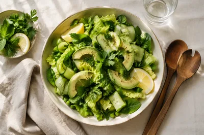 Overhead Healthy Green Salad Bowl