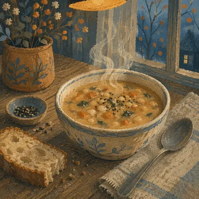Steaming Rustic Soup Bowl Winter Supper