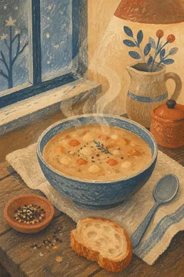 Steaming Rustic Soup Bowl Winter Supper