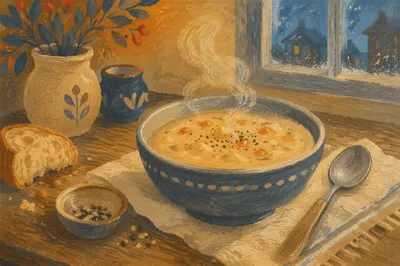 Steaming Rustic Soup Bowl Winter Comfort