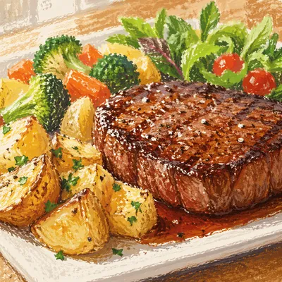 Grilled Steak Dinner with Roasted Potatoes