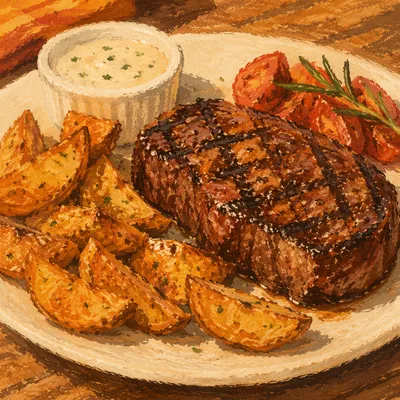 Grilled Steak Dinner with Herb Sauce