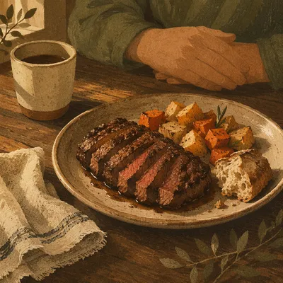 Grilled Steak Dinner with Quiet Gratitude