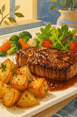 Grilled Steak Dinner with Roasted Potatoes