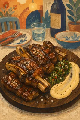 Grilled Bone-In Steak Dinner on Wooden Board