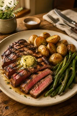 Grilled Steak Dinner with Herb Butter