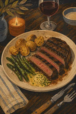 Rustic Grilled Steak Dinner Plate