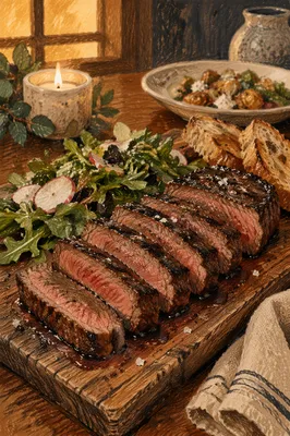 Rustic Grilled Steak Dinner with Greens