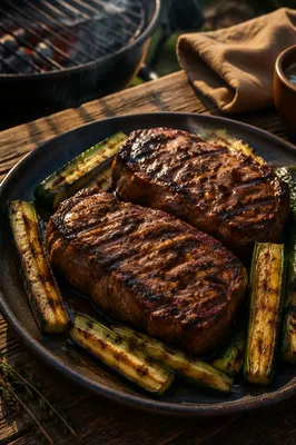 Grilled Steak Dinner on Rustic Plate
