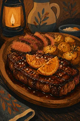 Rustic Grilled Steak Dinner Plate