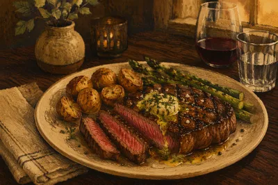 Rustic Grilled Steak Dinner with Herb Butter