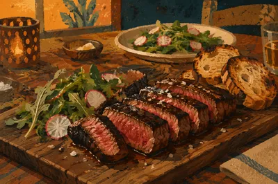Rustic Grilled Steak Dinner on Wooden Board