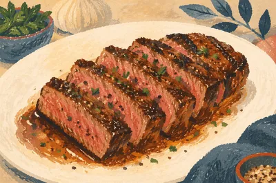 Juicy Grilled Steak on White Dinner Plate