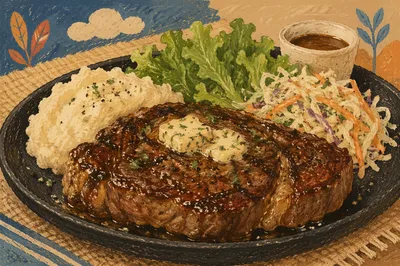 Hearty Grilled Steak Dinner on Black Plate