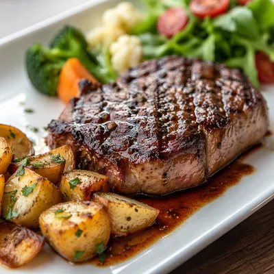 Grilled Steak Dinner with Roasted Potatoes