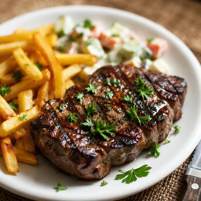 Grilled Steak Dinner with Fries
