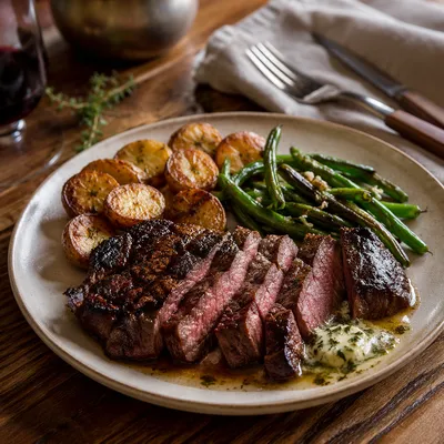 Grilled Steak Dinner in Warm Kitchen