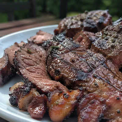 Grilled Steak Slices on White Dinner Plate
