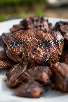 Grilled Steak Slices on White Dinner Plate