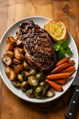 Grilled Steak Dinner on Rustic Wooden Table