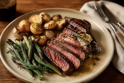 Grilled Steak Dinner in Cozy Kitchen