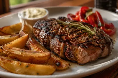 Grilled Steak Dinner with Herb Sauce