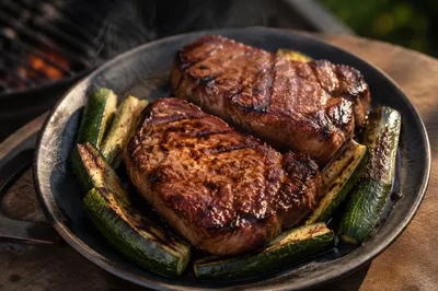 Grilled Steak Dinner with Zucchini
